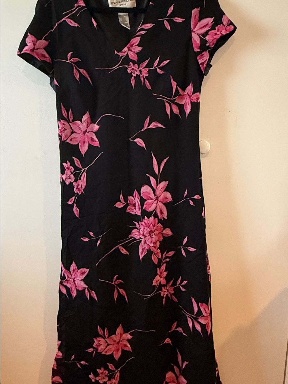 Evan Picone Black Dress with Pink Floral Design, Size 10